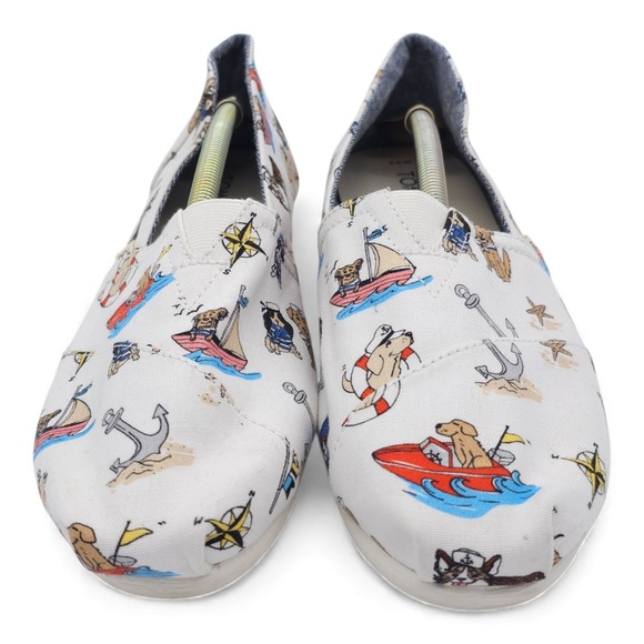 Toms Women's White Nautical Dog Print Slip On Flats Shoes Size 9.5 - Picture 4 of 8